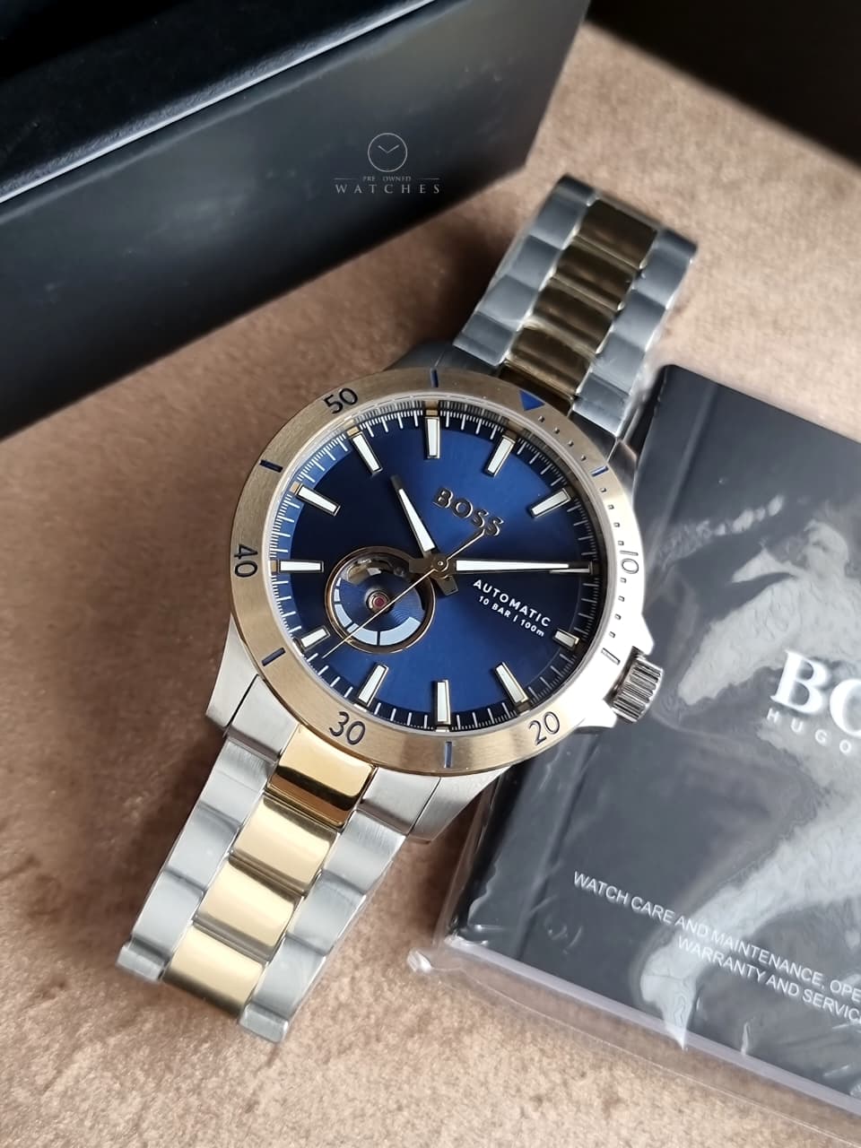 Hugo Boss Two-Tone Stainless Steel Navy Blue Dial Automatic Watch for Men – 1514201