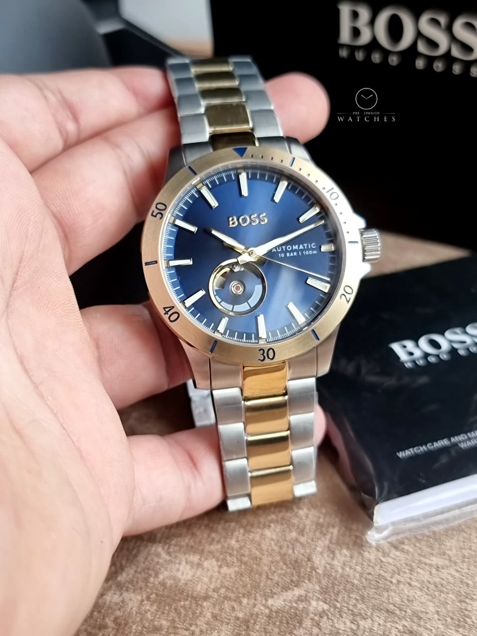 Hugo Boss Two-Tone Stainless Steel Navy Blue Dial Automatic Watch for Men – 1514201