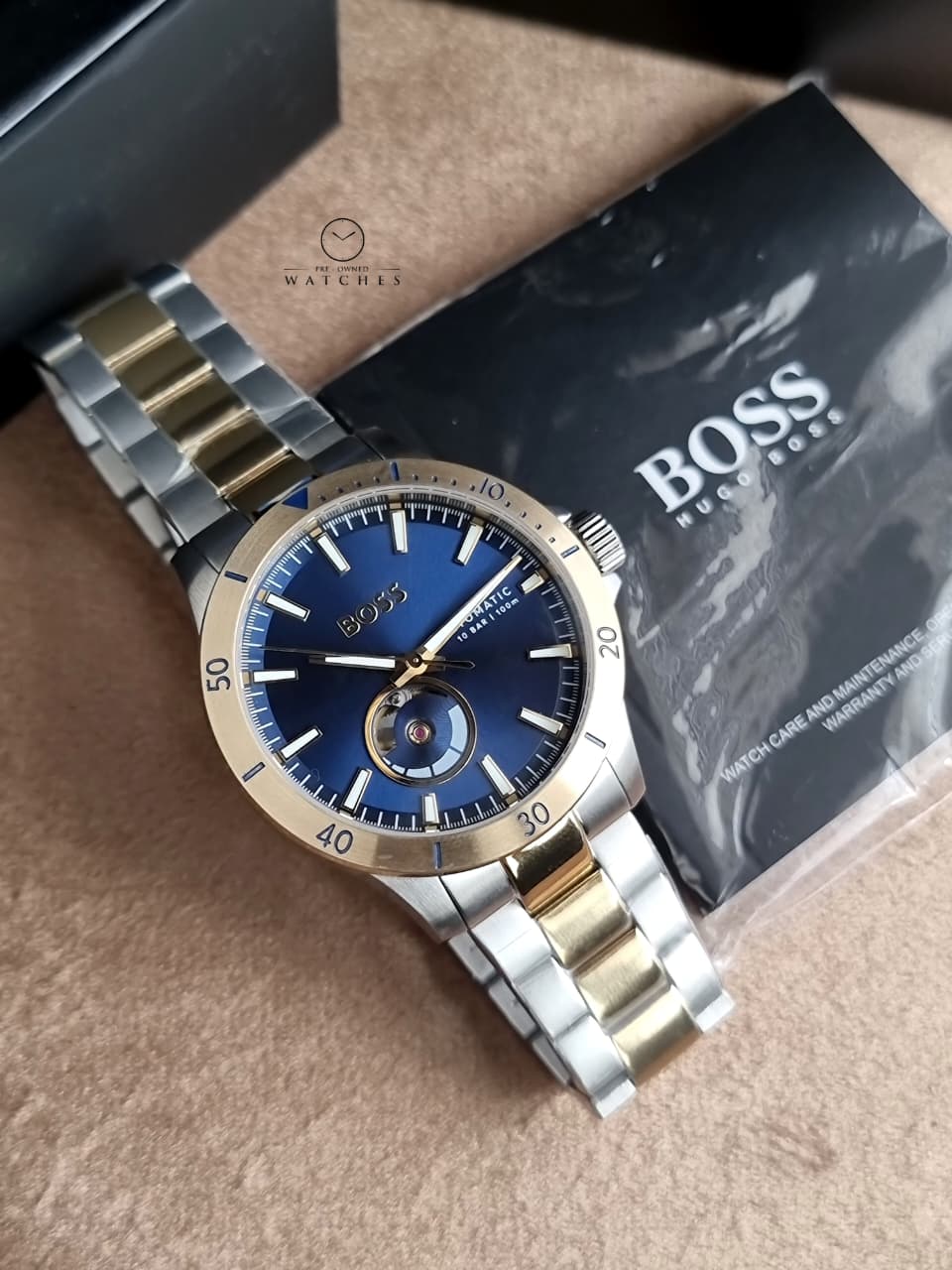Hugo Boss Two-Tone Stainless Steel Navy Blue Dial Automatic Watch for Men – 1514201
