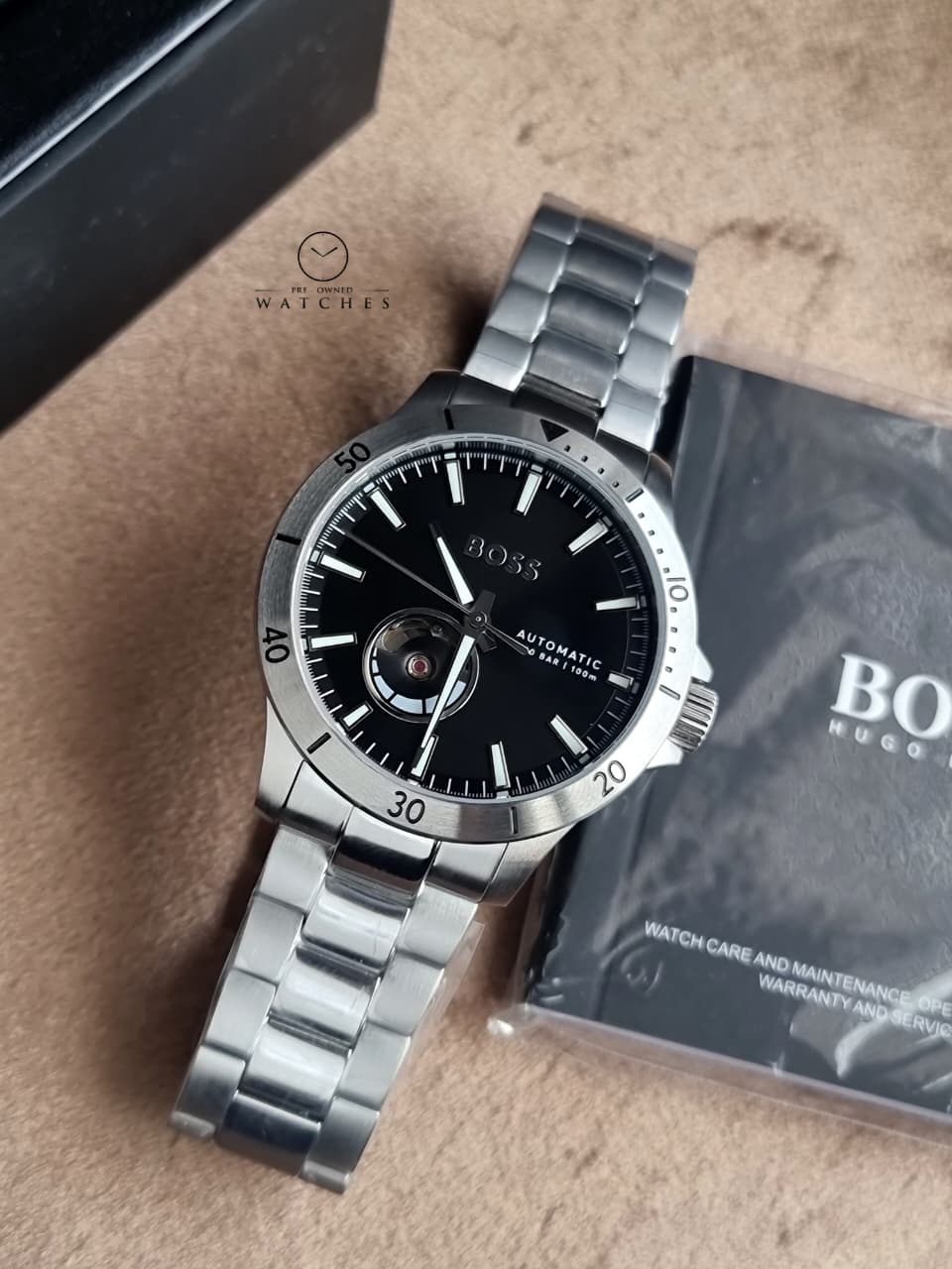 Hugo Boss Silver Stainless Steel Black Dial Automatic Watch for Men – 1514202