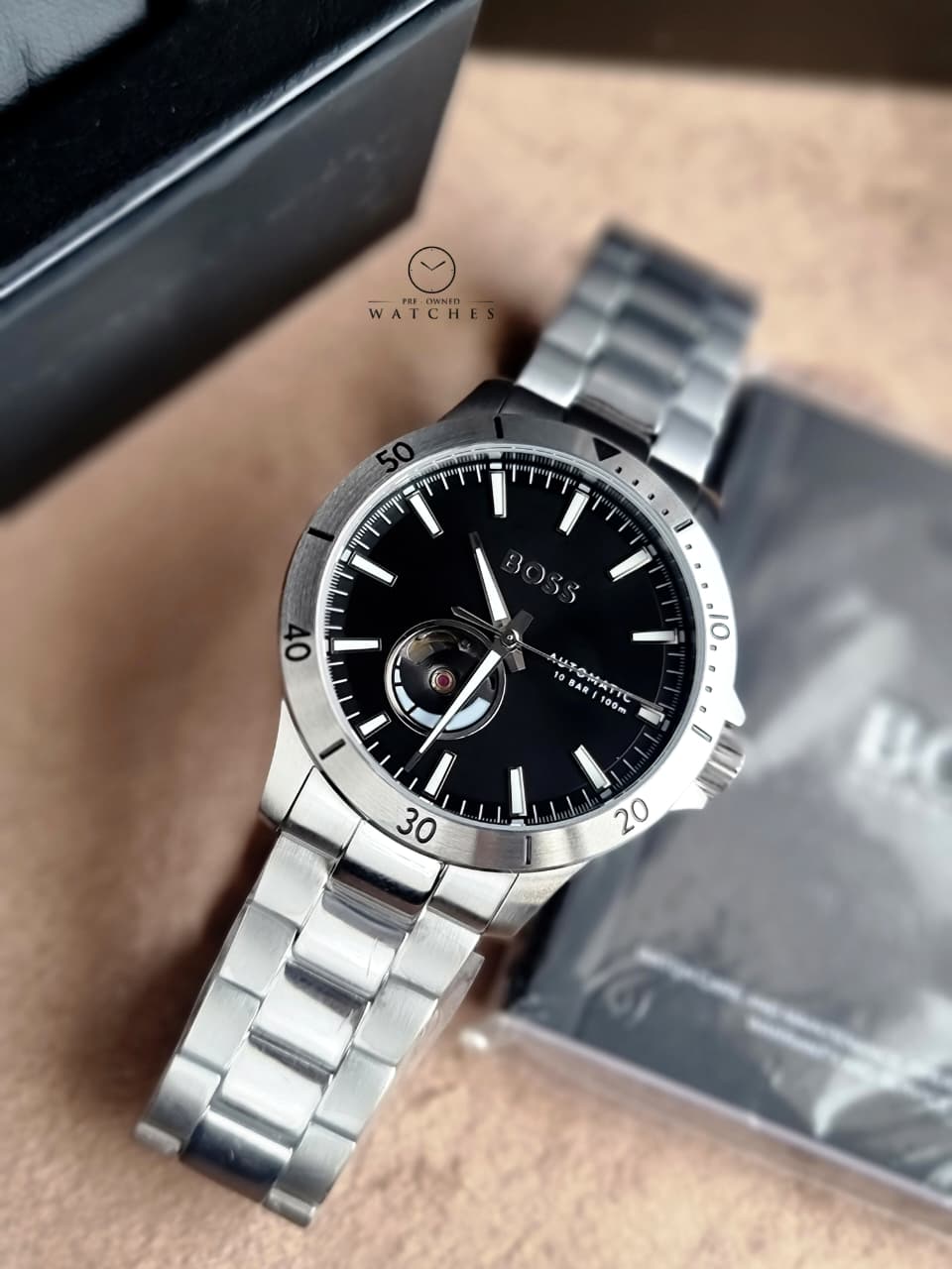 Hugo Boss Silver Stainless Steel Black Dial Automatic Watch for Men – 1514202