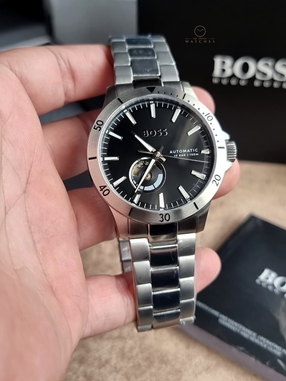 Hugo Boss Silver Stainless Steel Black Dial Automatic Watch for Men – 1514202