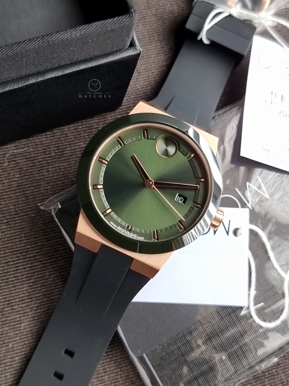 Movado BOLD Fusion Green Sunray Dial Black Silicone Strap Men's Watch – 3601296