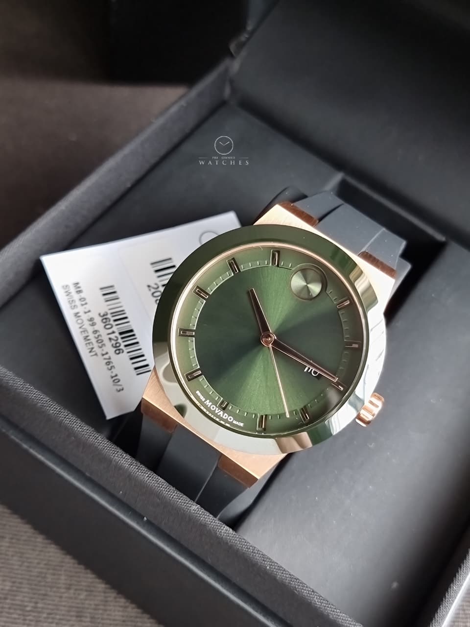 Movado BOLD Fusion Green Sunray Dial Black Silicone Strap Men's Watch – 3601296