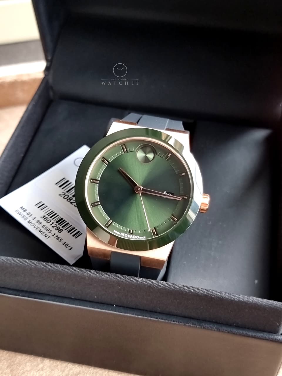 Movado BOLD Fusion Green Sunray Dial Black Silicone Strap Men's Watch – 3601296