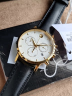 Movado Museum Classic Swiss Chronograph Men's Watch with Black Calfskin Leather Strap – 0607888