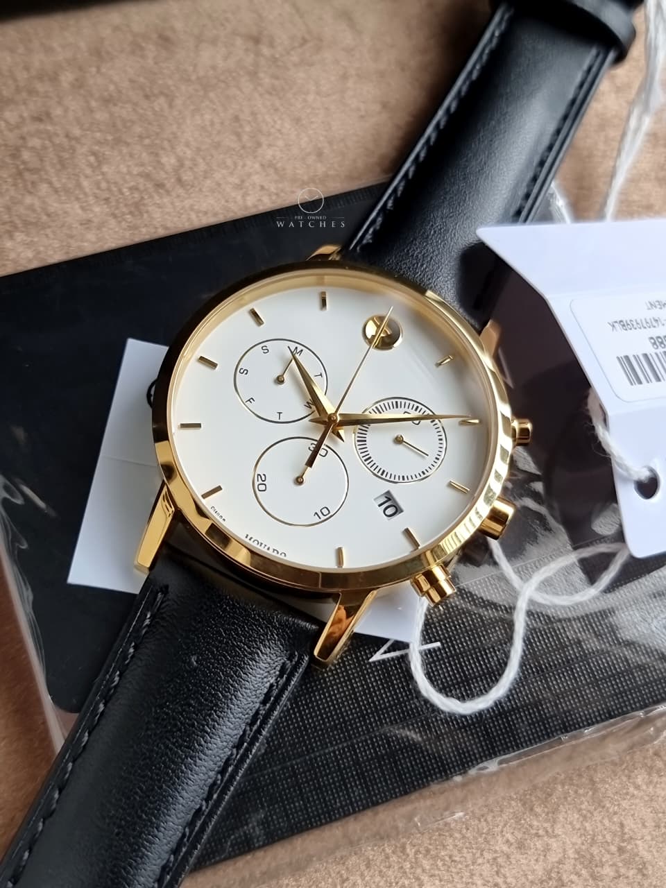 Movado Museum Classic Swiss Chronograph Men's Watch with Black Calfskin Leather Strap – 0607888