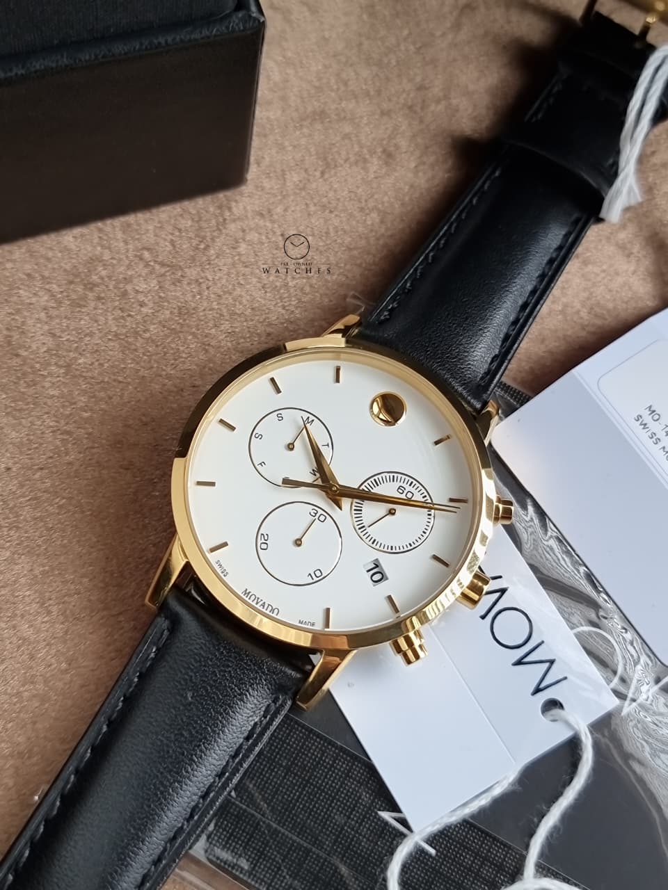 Movado Museum Classic Swiss Chronograph Men's Watch with Black Calfskin Leather Strap – 0607888