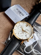 Movado Museum Classic Swiss Chronograph Men's Watch with Black Calfskin Leather Strap – 0607888
