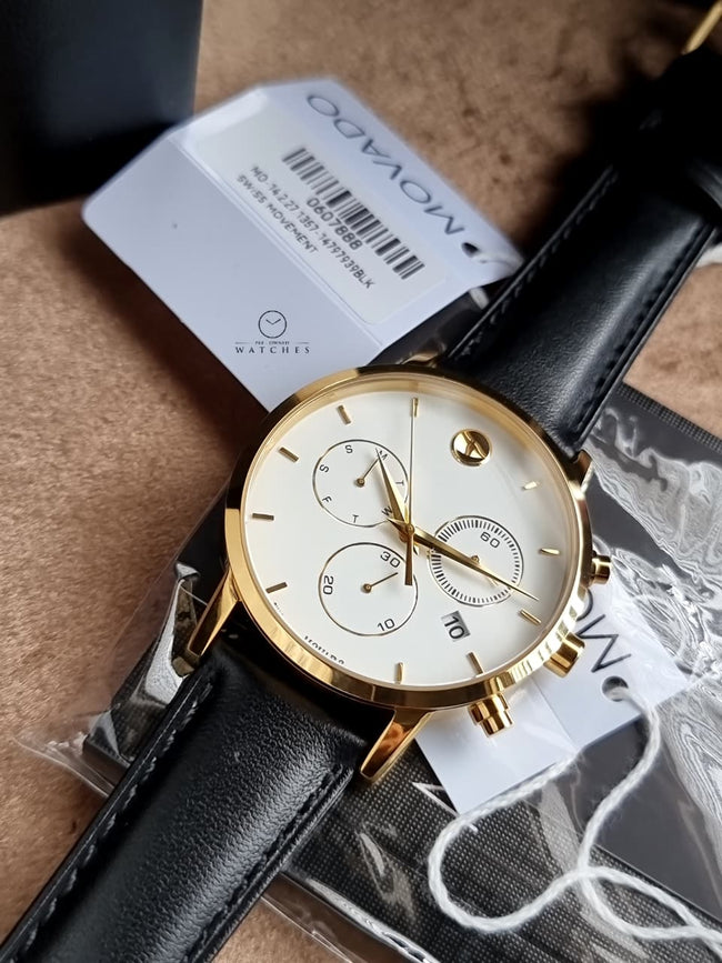 Movado Museum Classic Swiss Chronograph Men's Watch with Black Calfskin Leather Strap – 0607888 Hover Image