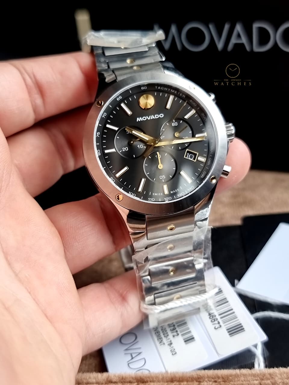 Movado SE Chronograph Black Sunray Dial Two-Tone Stainless Steel Men's Watch – 0607972