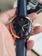 Fossil Men’s Chronograph Quartz Blue Leather Strap Blue Dial 44mm Watch FS5436