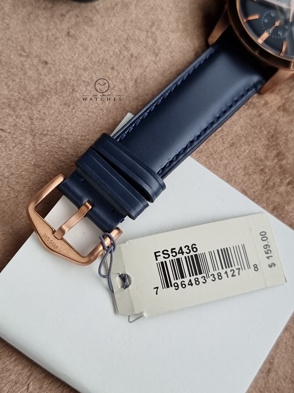 Fossil Men’s Chronograph Quartz Blue Leather Strap Blue Dial 44mm Watch FS5436