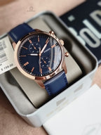 Fossil Men’s Chronograph Quartz Blue Leather Strap Blue Dial 44mm Watch FS5436