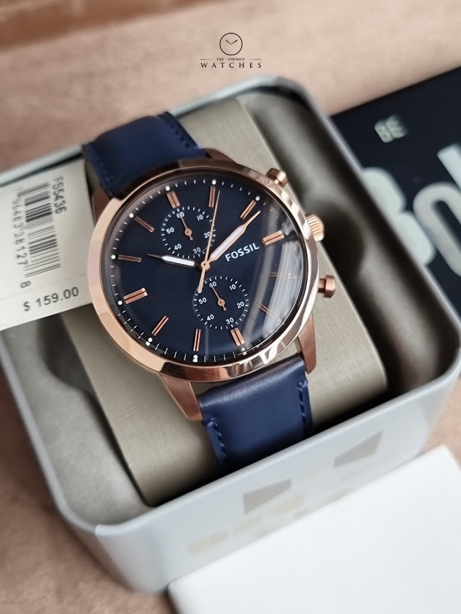 Fossil Men’s Chronograph Quartz Blue Leather Strap Blue Dial 44mm Watch FS5436 Main Image