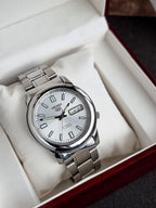 Seiko 5 White Dial Silver Chain Automatic Watch 36mm