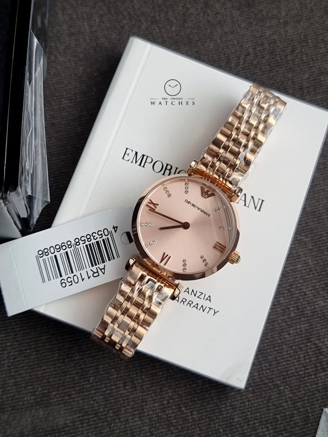 Emporio Armani Women’s Analog Stainless Steel Rose Gold Dial 32mm Watch AR11059 Hover Image