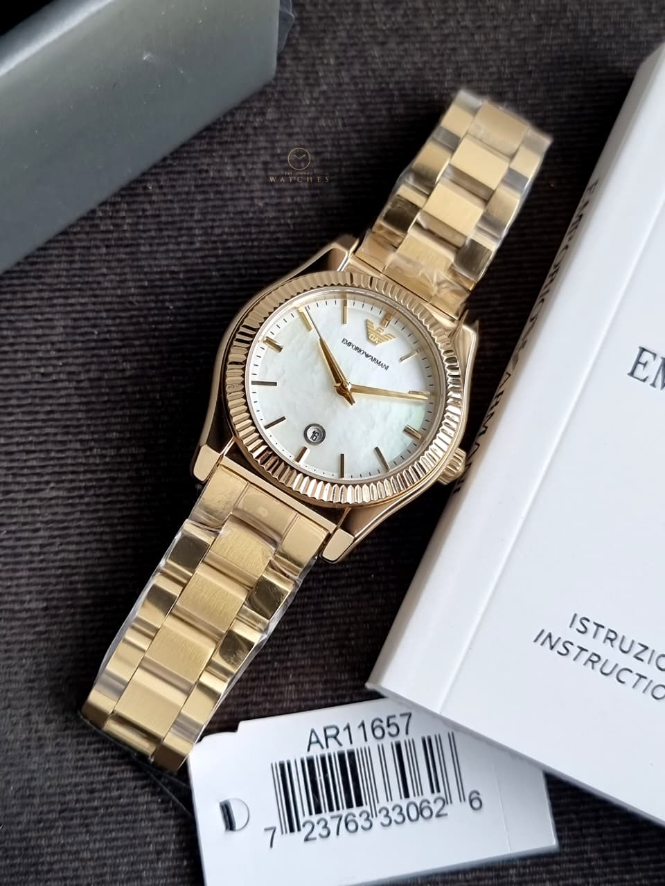 Emporio Armani Gold Stainless Steel White Dial Quartz Watch for Ladies - AR11657