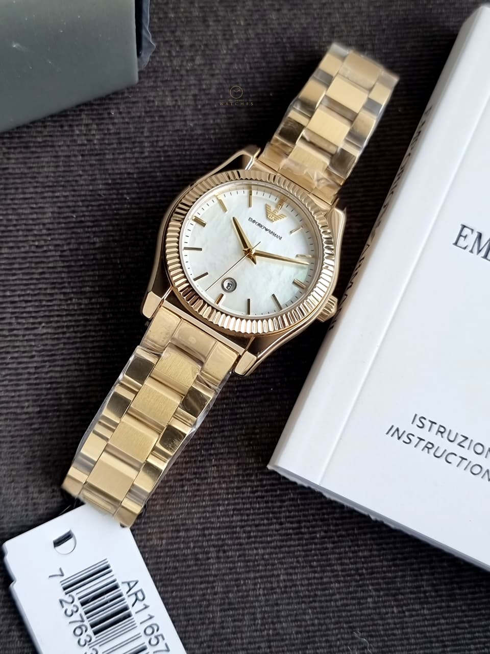 Emporio Armani Gold Stainless Steel White Dial Quartz Watch for Ladies - AR11657