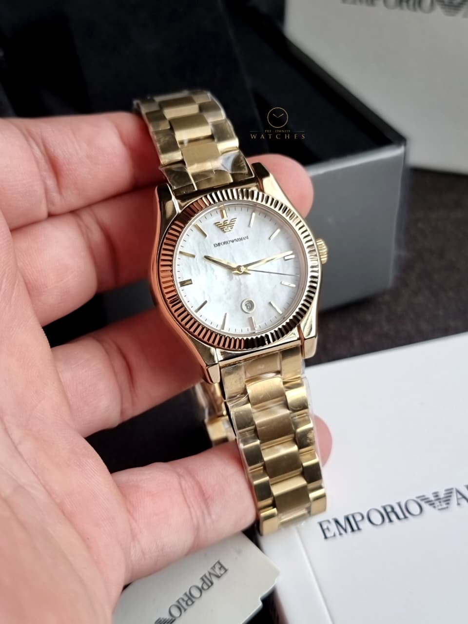 Emporio Armani Gold Stainless Steel White Dial Quartz Watch for Ladies - AR11657
