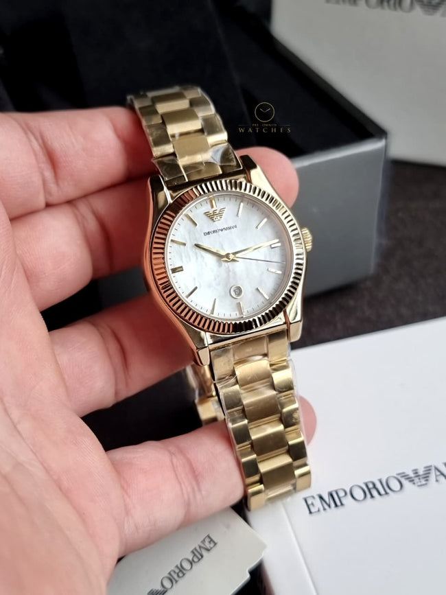 Emporio Armani Gold Stainless Steel White Dial Quartz Watch for Ladies - AR11657 Hover Image