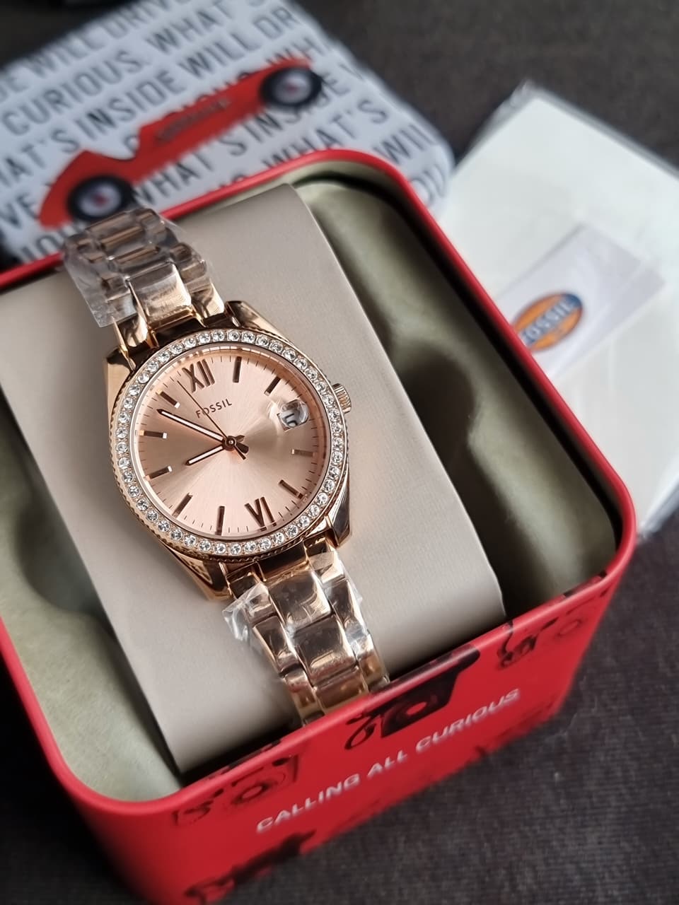FOSSIL Scarlette Crystal Rose Dial Ladies Watch ES4318