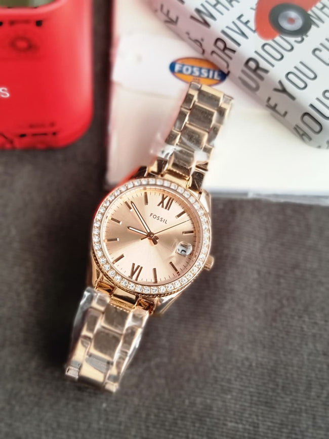 FOSSIL Scarlette Crystal Rose Dial Ladies Watch ES4318 Main Image