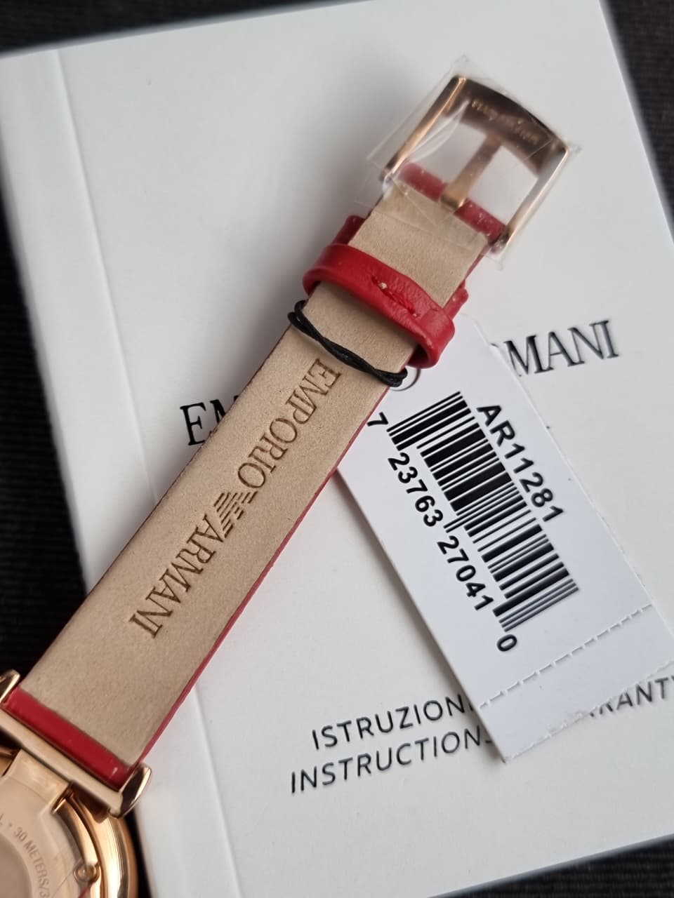 Emporio Armani Gianni T-Bar Mother of Pearl Dial Rose Gold Ladies Quartz Watch AR11281