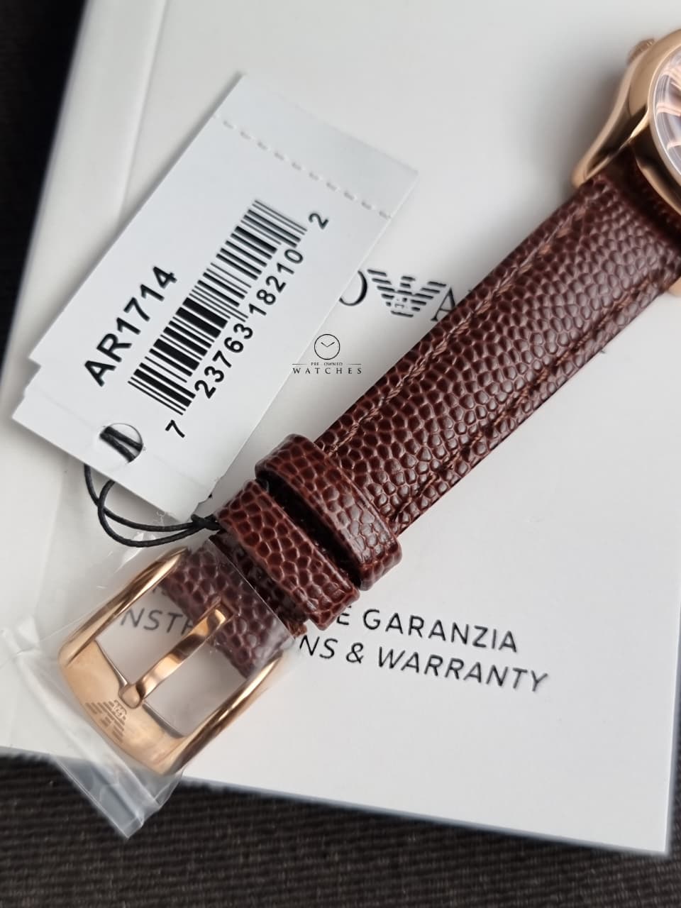 Emporio Armani Classic Women's Brown Dial Rose Gold Stainless Steel Leather Strap Quartz Watch AR1714