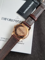 Emporio Armani Classic Women's Brown Dial Rose Gold Stainless Steel Leather Strap Quartz Watch AR1714