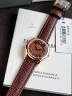 Emporio Armani Classic Women's Brown Dial Rose Gold Stainless Steel Leather Strap Quartz Watch AR1714