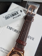 Emporio Armani Classic Women's Brown Dial Rose Gold Stainless Steel Leather Strap Quartz Watch AR1714