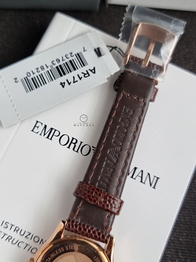 Emporio Armani Classic Women's Brown Dial Rose Gold Stainless Steel Leather Strap Quartz Watch AR1714 Main Image