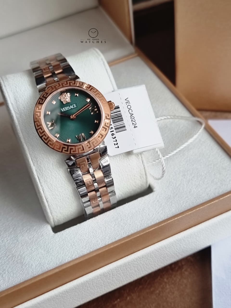 Versace Daphnis Two-Tone Stainless Steel Green Dial Women's Quartz Watch VEOCA0224