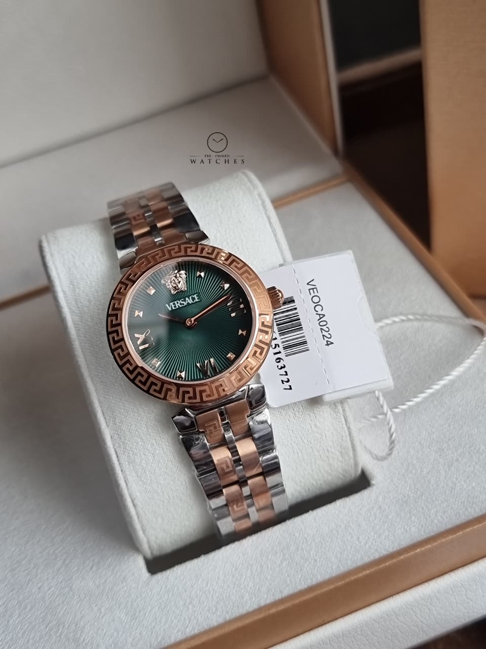 Versace Daphnis Two-Tone Stainless Steel Green Dial Women's Quartz Watch VEOCA0224