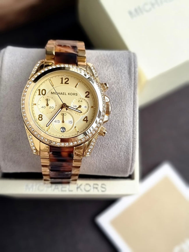 Michael Kors Blair Two-tone Stainless Steel Gold Dial Chronograph Quartz Watch for Ladies - MK6094 Main Image