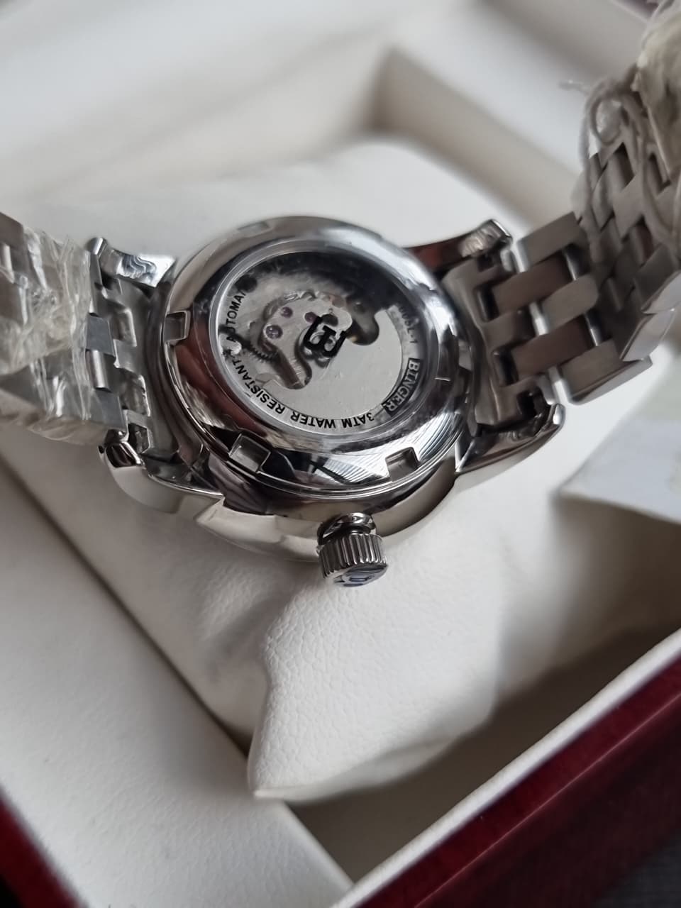 Binger white dial Silver Chain Automatic Ladies Watch