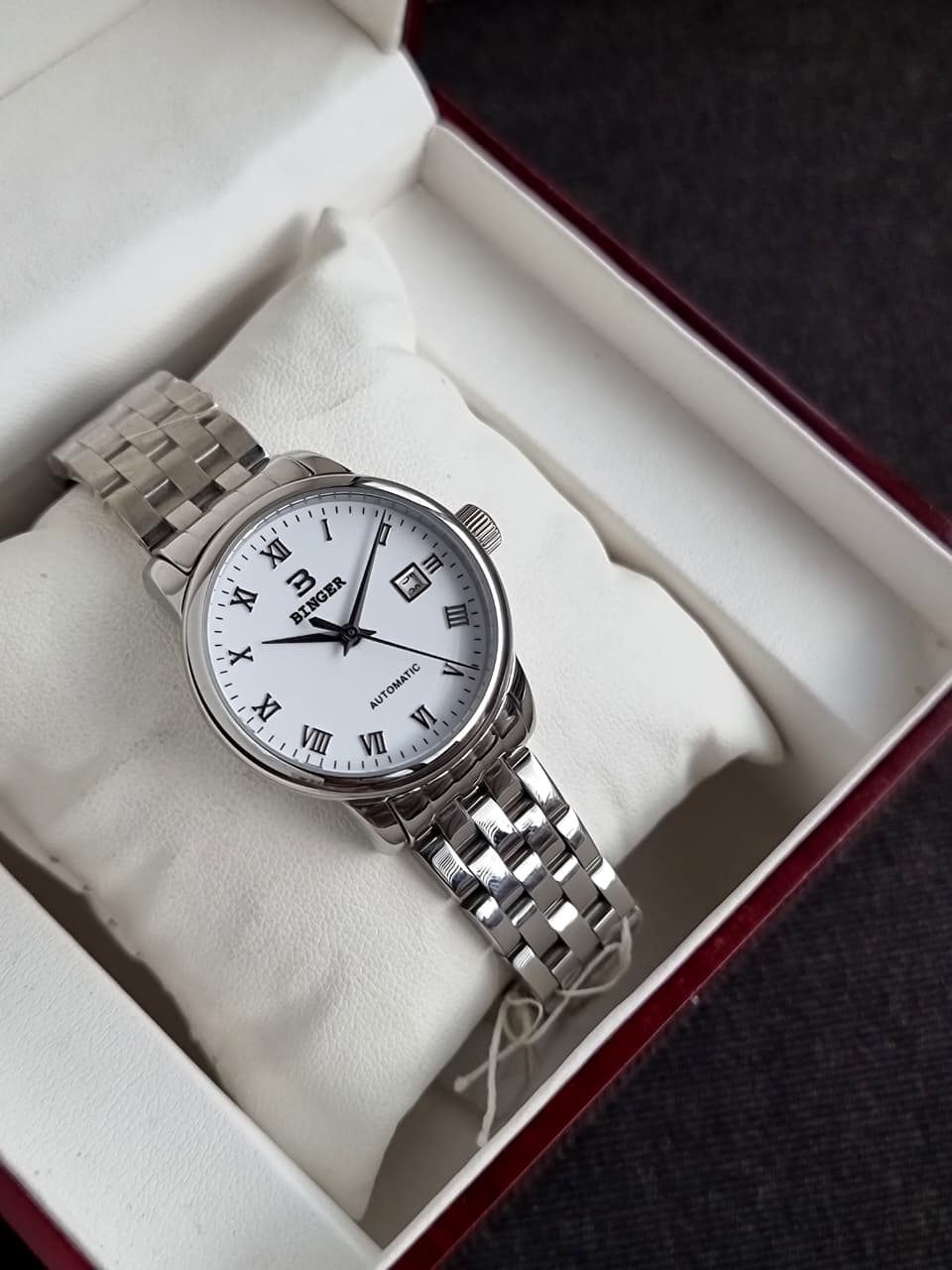 Binger white dial Silver Chain Automatic Ladies Watch