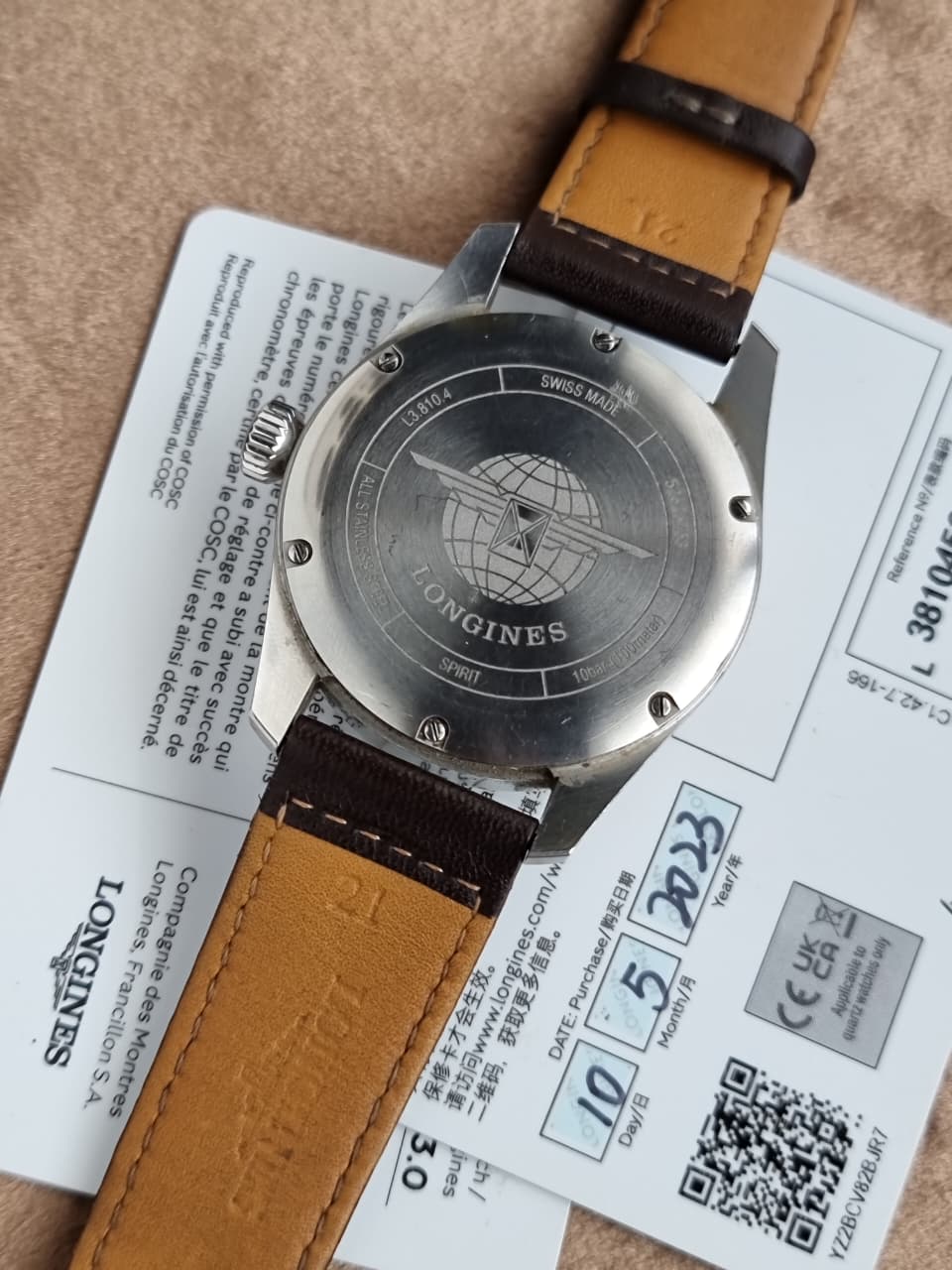 Longines Spirit Automatic Chronometer 37mm Black Dial Brown Leather Men's Watch L3.410.4.53.0