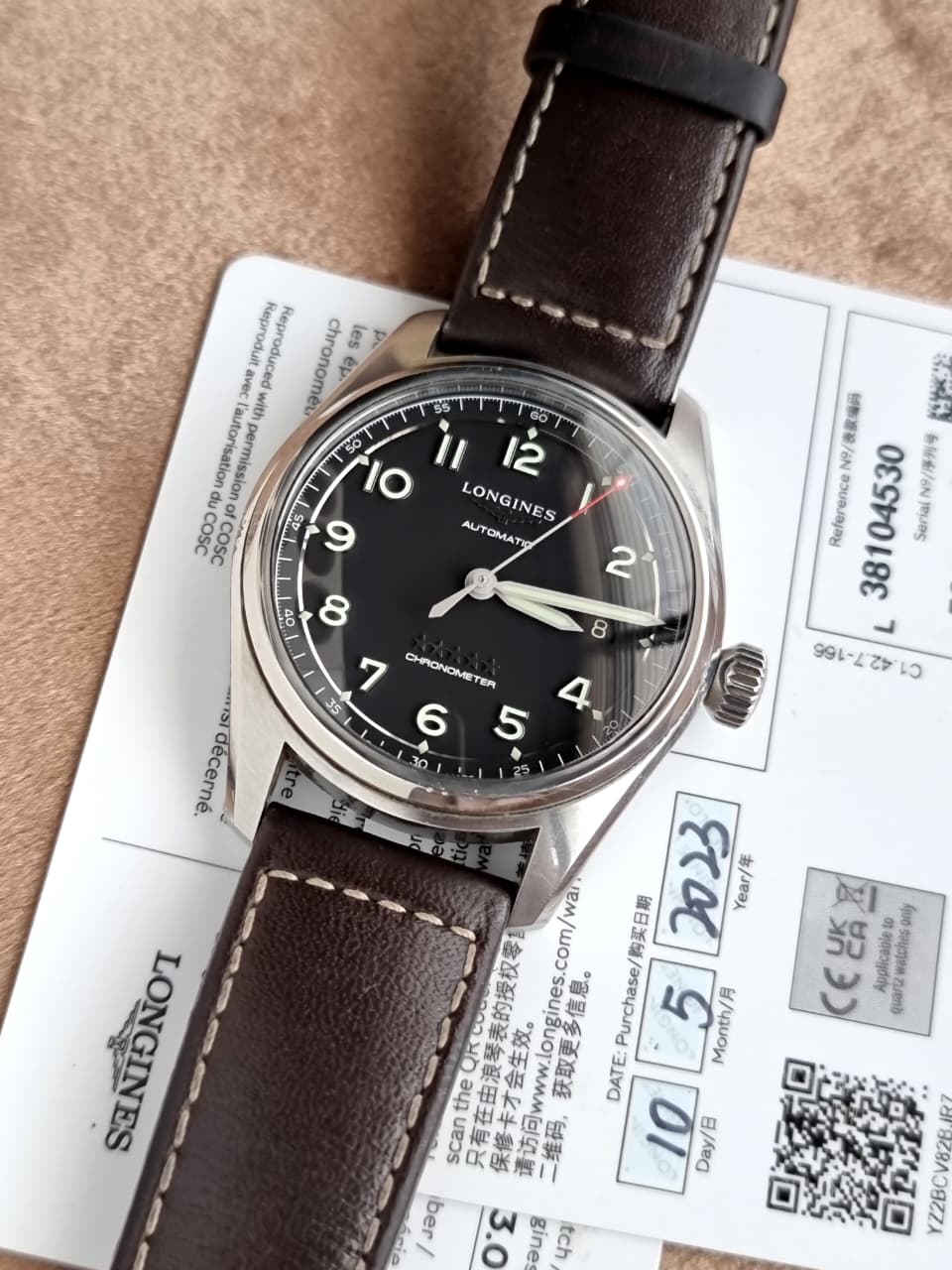 Longines Spirit Automatic Chronometer 37mm Black Dial Brown Leather Men's Watch L3.410.4.53.0