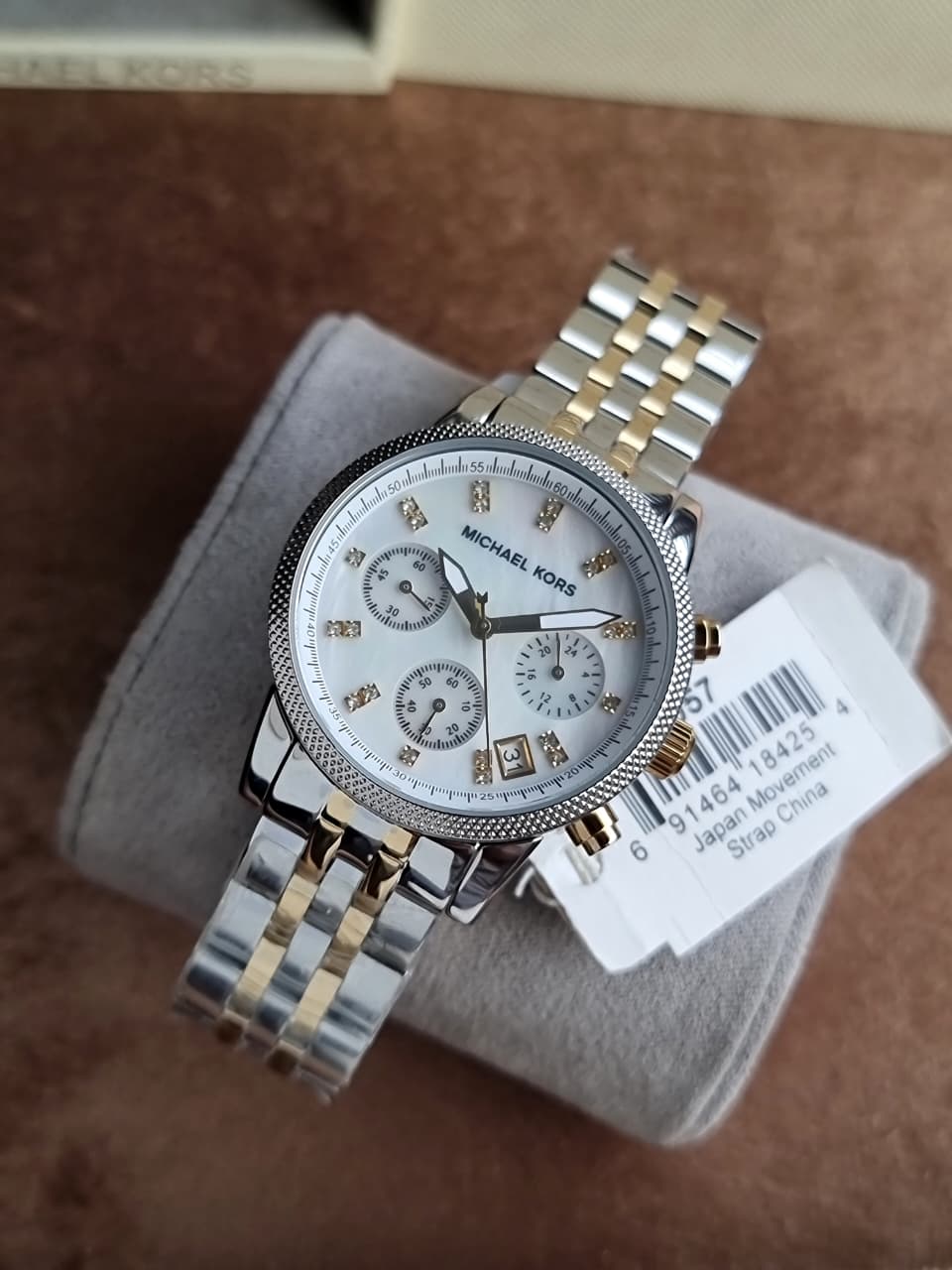 Michael Kors Jet Set Two-Tone Mother of Pearl Dial Chronograph Quartz Ladies Watch MK5057