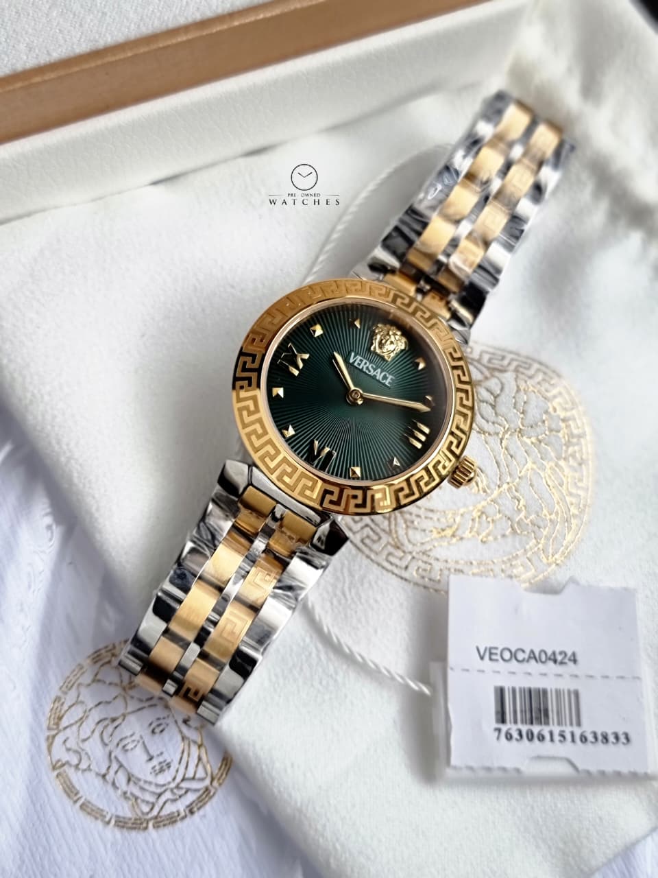 Versace Daphnis Two-Tone Green Dial Stainless Steel Ladies Quartz Watch VEOCA0424