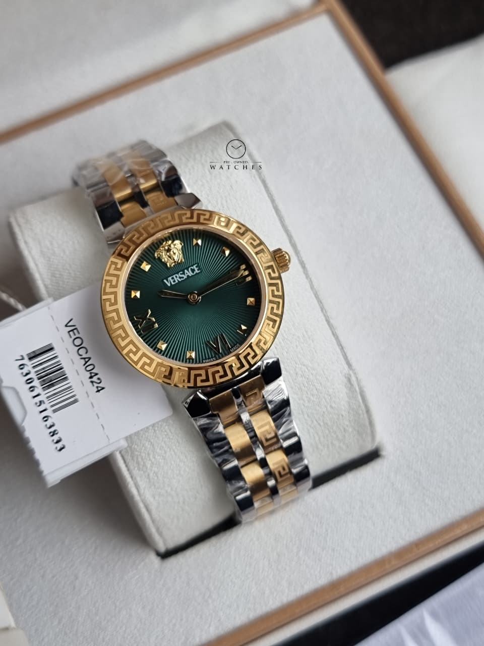 Versace Daphnis Two-Tone Green Dial Stainless Steel Ladies Quartz Watch VEOCA0424