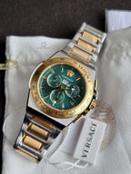 Versace Greca Extreme Chronograph Green Dial Two-Tone Stainless Steel Men's Quartz Watch VE7H00523
