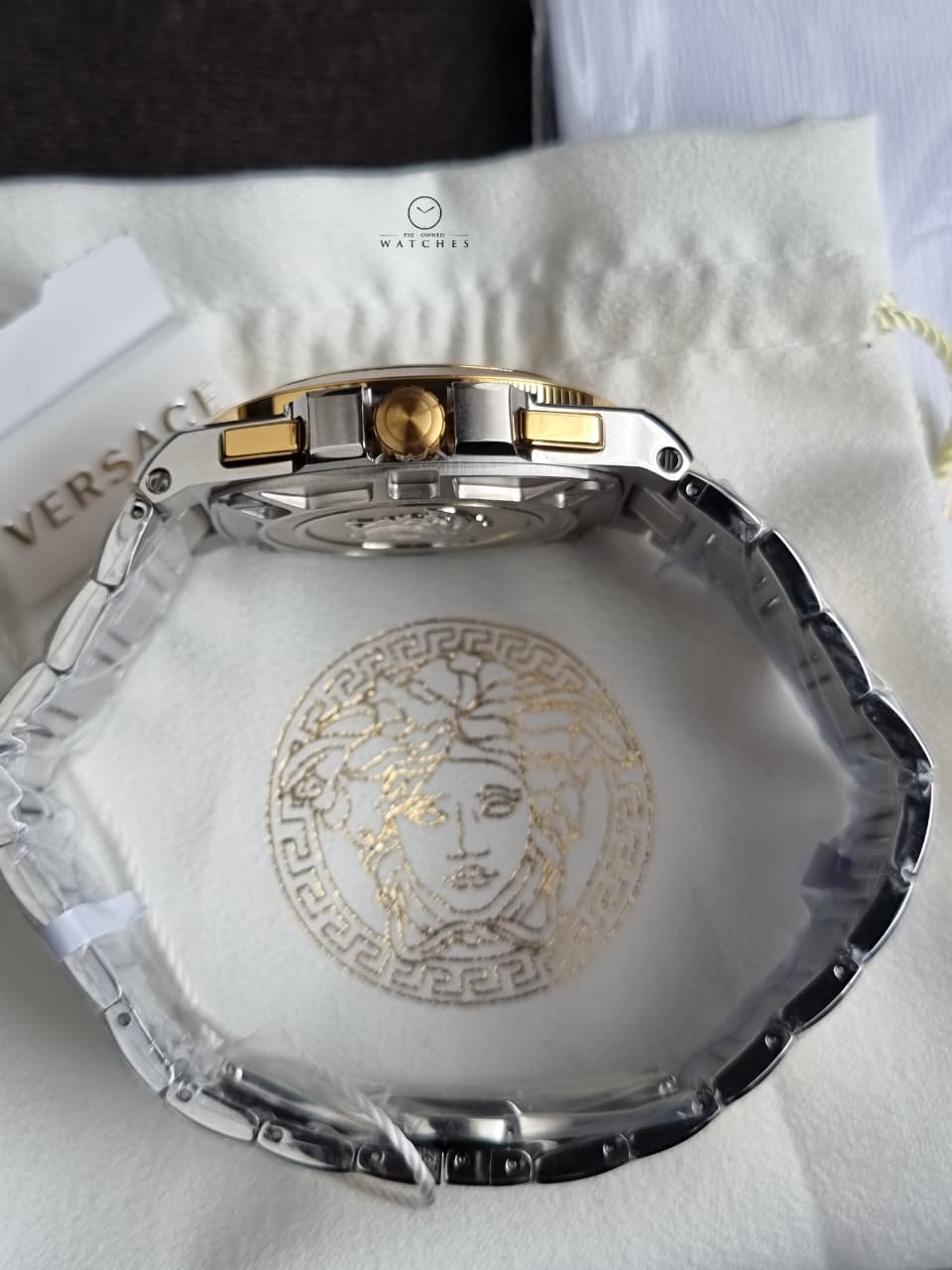 Versace Greca Extreme Chronograph Green Dial Two-Tone Stainless Steel Men's Quartz Watch VE7H00523
