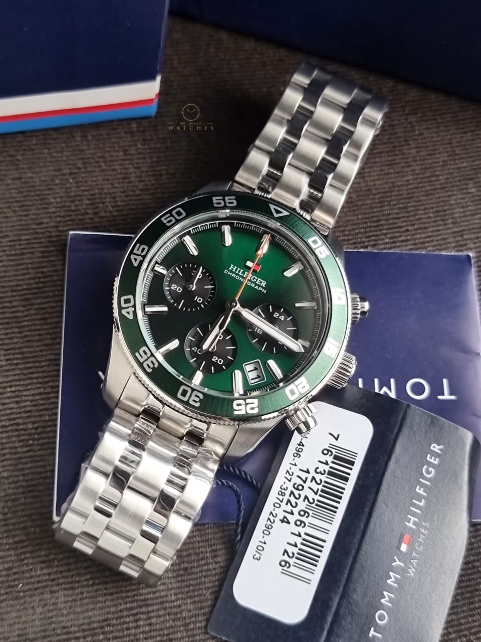 Tommy Hilfiger TH85 Green Dial Stainless Steel Chronograph Quartz Men's Watch 1792214