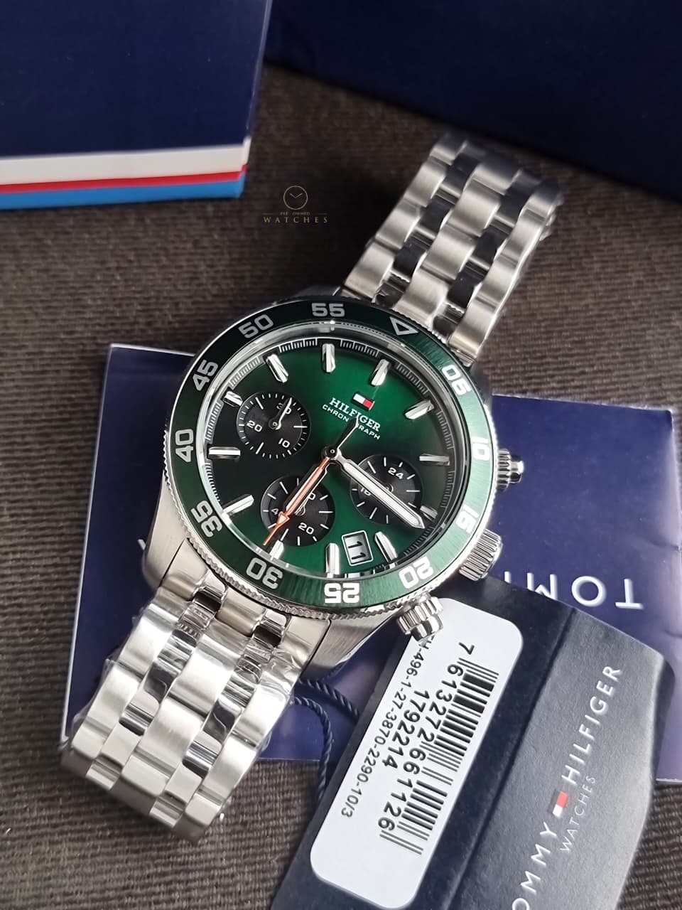 Tommy Hilfiger TH85 Green Dial Stainless Steel Chronograph Quartz Men's Watch 1792214