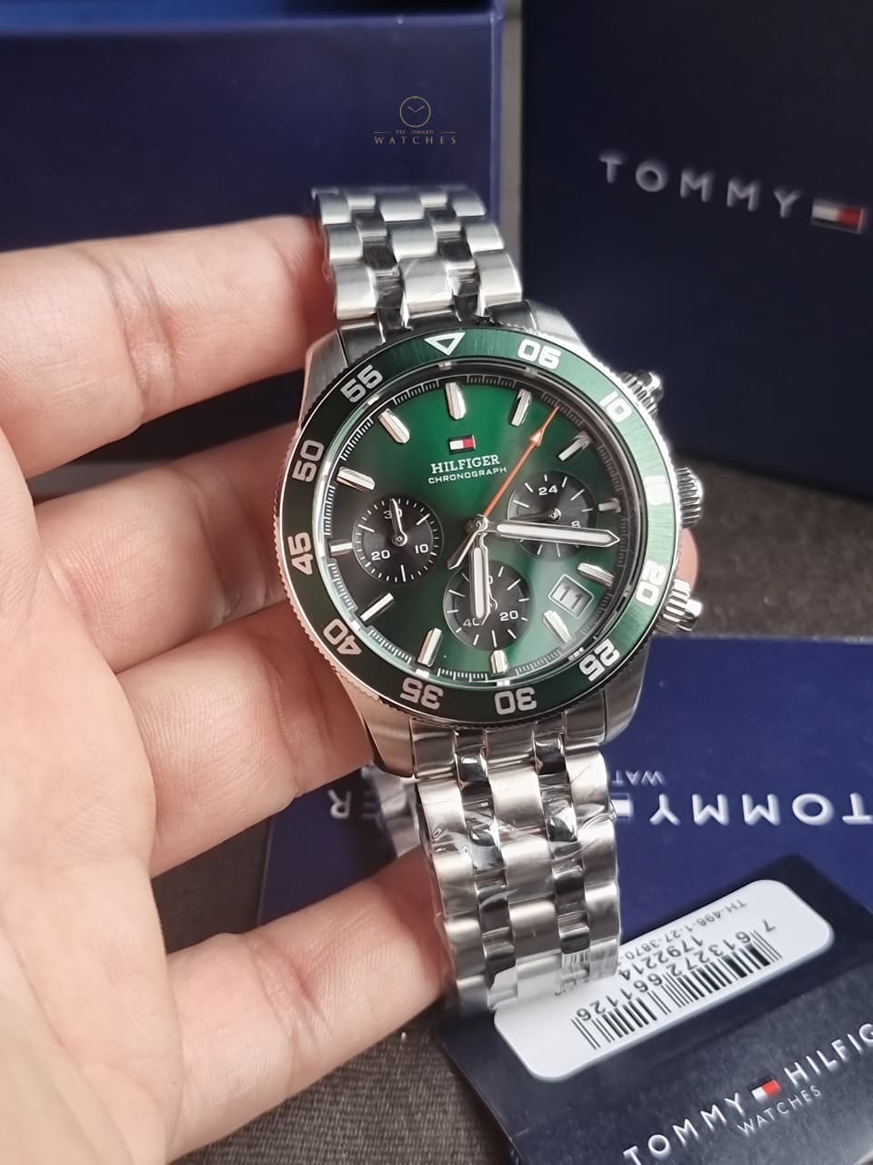 Tommy Hilfiger TH85 Green Dial Stainless Steel Chronograph Quartz Men's Watch 1792214
