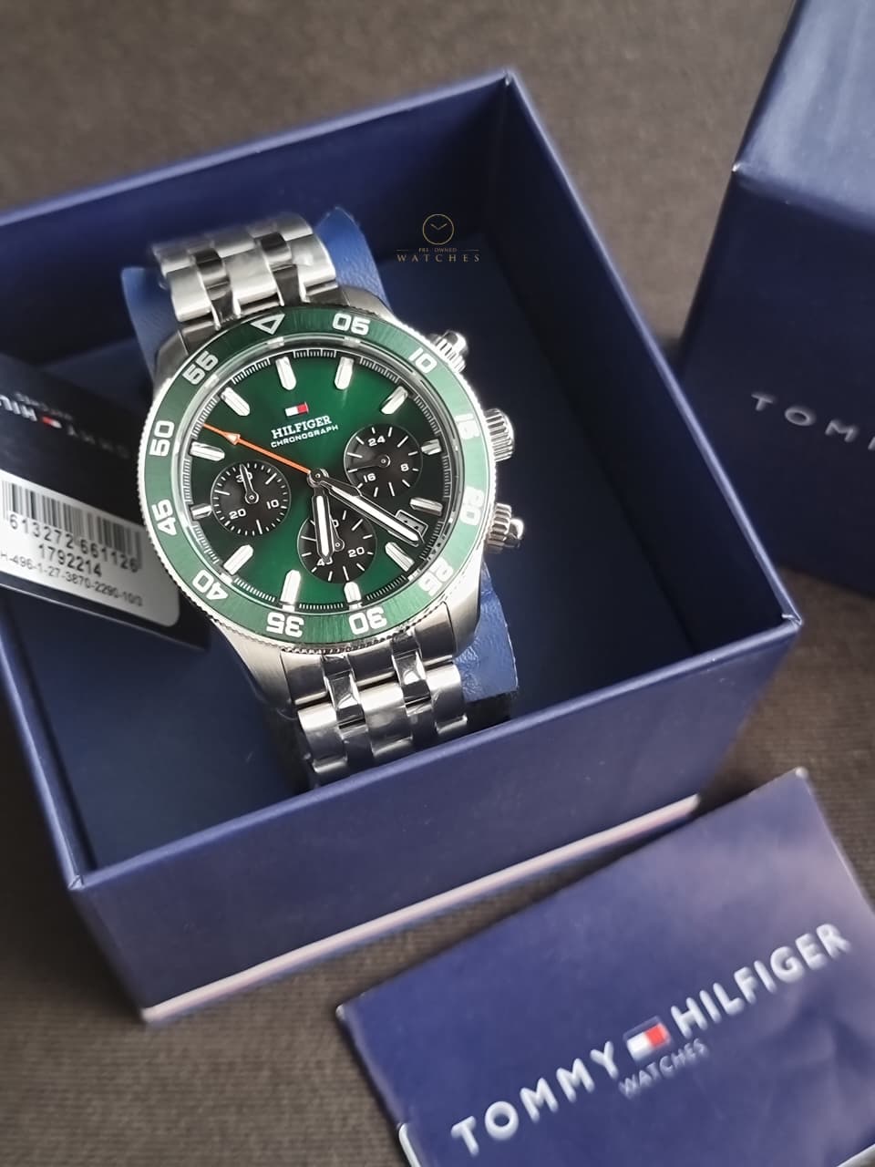 Tommy Hilfiger TH85 Green Dial Stainless Steel Chronograph Quartz Men's Watch 1792214