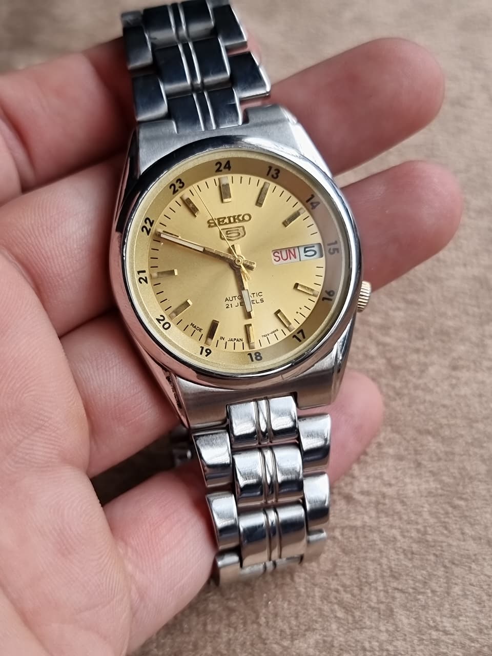 Seiko 5 Automatic Golden Dial Stainless Steel Men's Watch